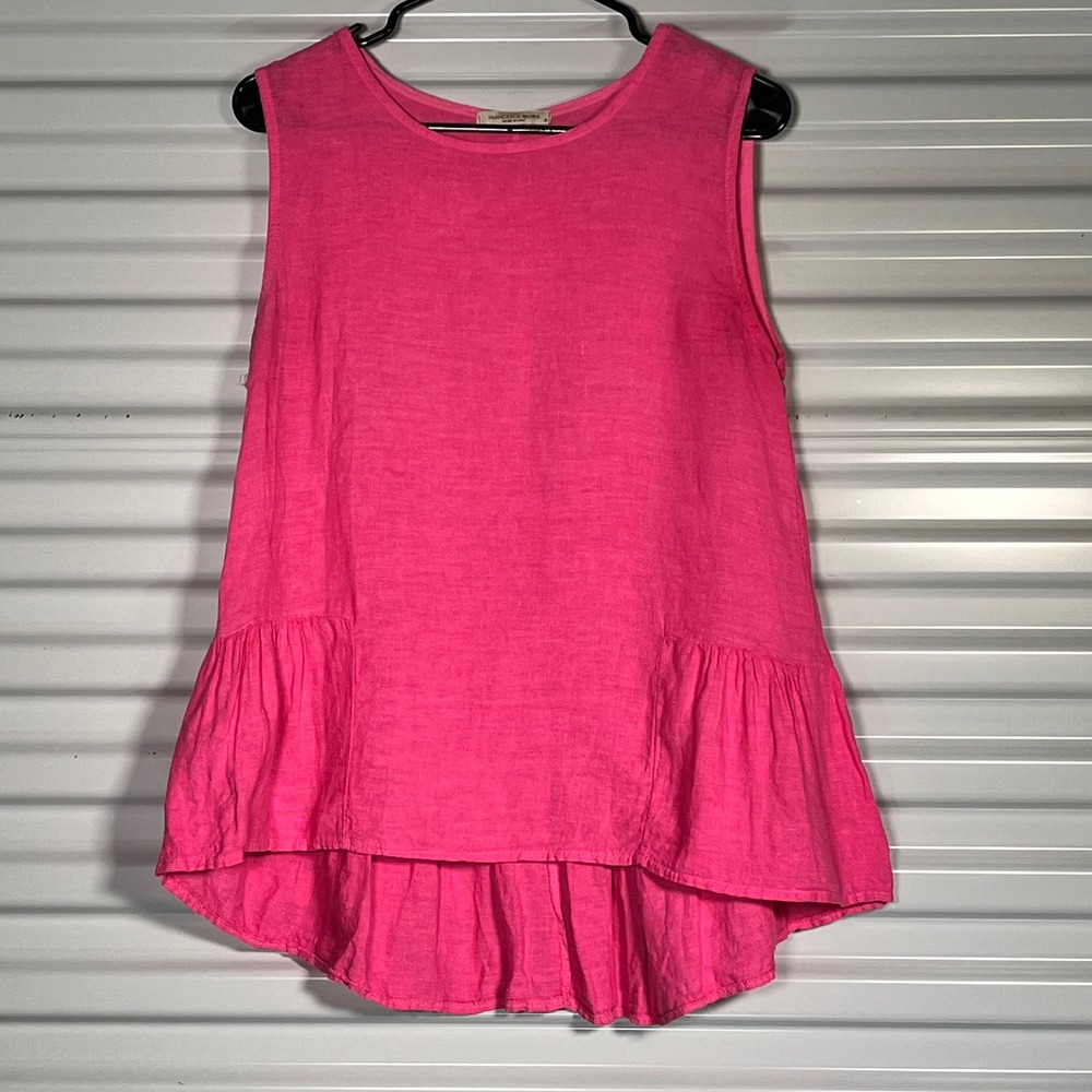 Francesca Bettini Hot Pink 100% Linen Peplum Sleeveless Top Made in Italy S